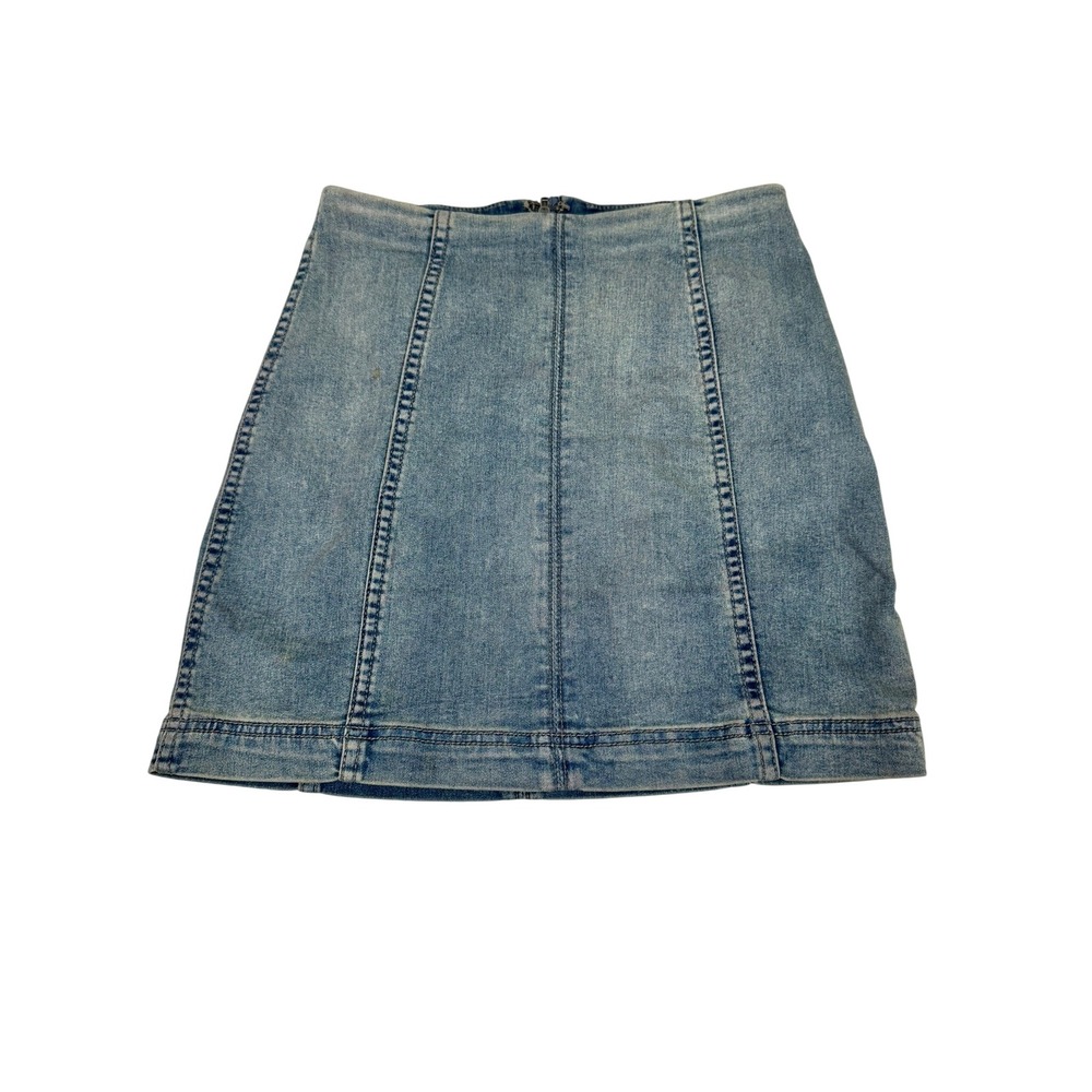 Free People Denim Mini Skirt Womens 2 Light Wash Paneled Zip Back Boho Casual